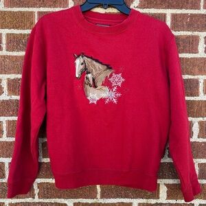 Bit And Bridle Embroidered Winter Horse Sweatshirt Small Equestrian Snowflake